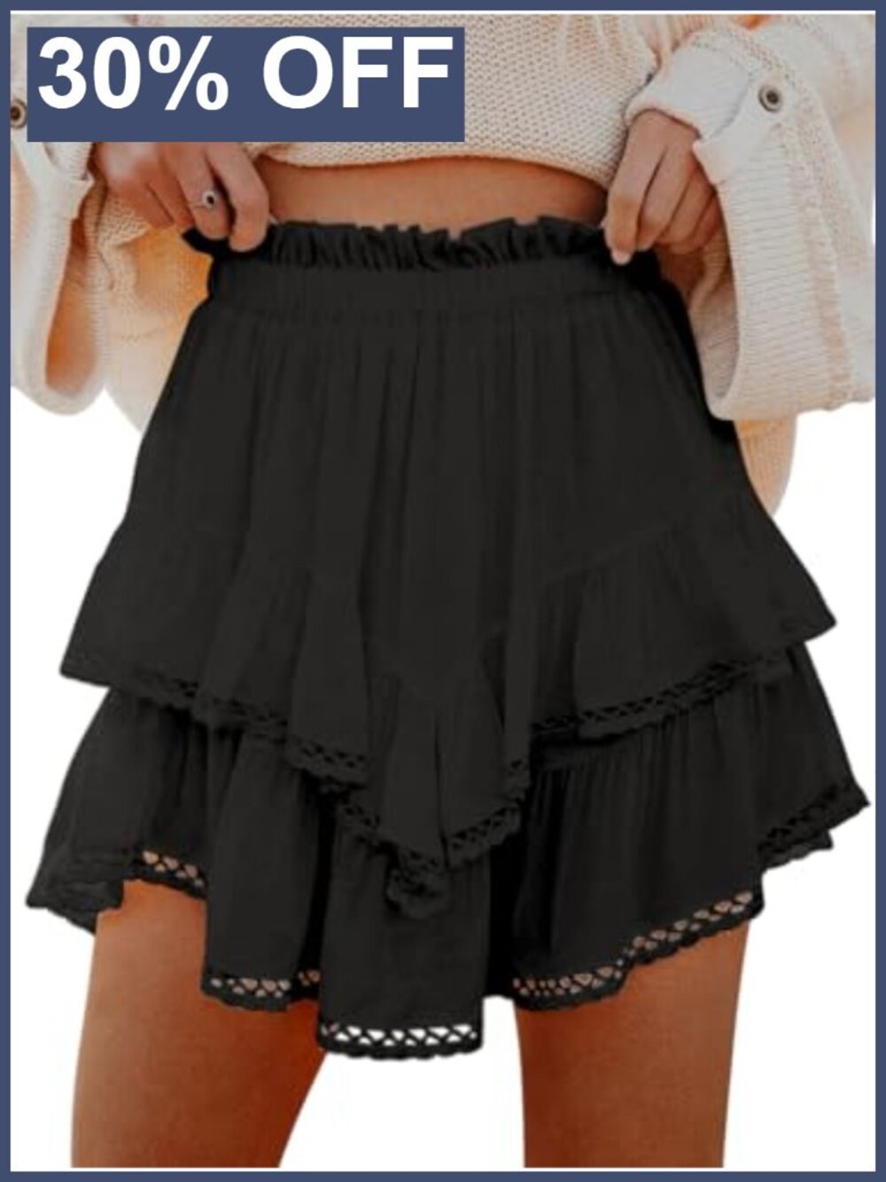 Flowy Ruffle Tiered Skorts High Waist Mini Crochet Shorts